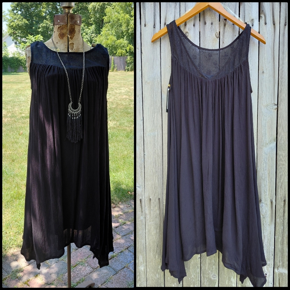 NWT Want & Need square cut flowy lace bib goth dress womens size M